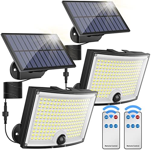 KagoLing Solarlampen für Außen mit Bewegungsmelder, Solarleuchten für Außen 202 LED 180°Beleuchtungswinkel 3 Modi Solar led lampen IP65 Solar Wandleuchte Aussen für Wand 5m Kabel 2 Stück von KagoLing