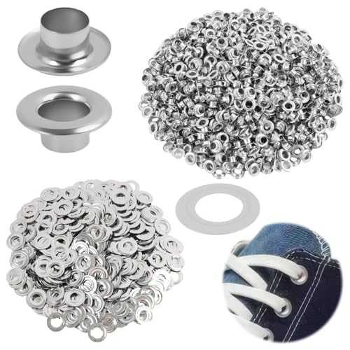 1000 Stück Ösen und 1000 Stück Unterlegscheiben, Ösenzange für Planen, Ösen für Sonnensegel, Planenösen, Premium Werkzeug Kit mit, 6mm Durchmesser, für Schuhe, Kleidung, Robust und Vielseitig, Silber von Kahaybeall