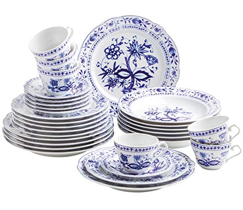 Kahla 170863A72067U Zwiebelmuster | Geschirr-Set Porzellan | Tafelservice 6 Personen blau weiß rund 30 teilig Set Teller Suppenteller Tassen von KAHLA