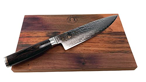 Kai Shun Messer – Tim Mälzer Messer Serie - Kochmesser Premier TDM 1706 – ultrascharfes japanisches Messer + 100% handgefertigtes Schneidebrett Fassholz 30x18 cm von HAPPYFANS