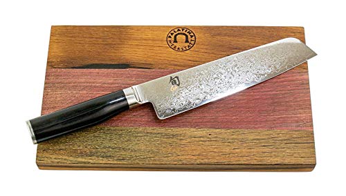 KAI Shun Premier Tim Mälzer | Bundle | Minamo TMM-0702, ultrascharfes Santoku Messer | 18 cm Klinge + | Schneidebrett aus altem Fassholz (Eiche) 30x18 cm von Palatina Werkstatt