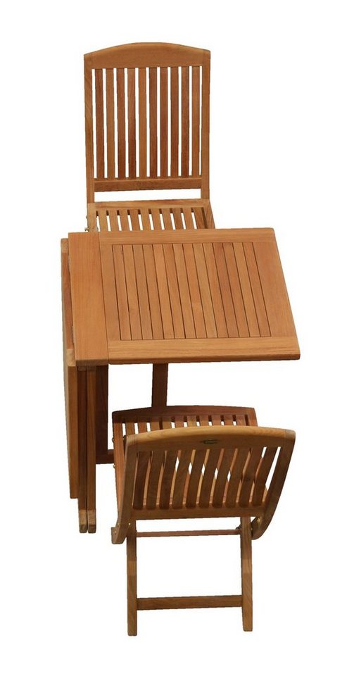 Kai Wiechmann Balkonset Premium Teak Sitzgruppe aus 2 Klappstühlen + 1 Balkontisch 120 x 60 cm, (3-tlg., 2 Klappstühle, 1 Balkontisch), edles Set aus Teak-Gartenmöbeln mit Klappfunktion von Kai Wiechmann