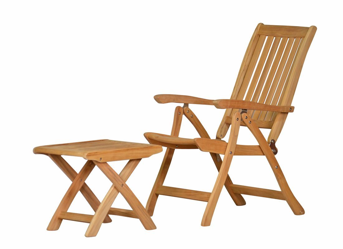 Kai Wiechmann Balkonset Set aus hochwertigem Teak Hochlehner und Teak Fußhocker als Relaxmöbel, (2-tlg., 1 Recliner, 1 Fußhocker), klappbares Premium-Set aus wetterfestem Teakholz von Kai Wiechmann