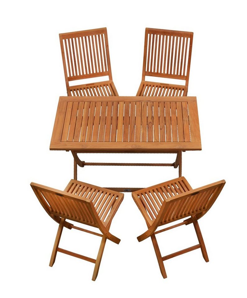 Kai Wiechmann Balkonset Teak Sitzgruppe aus 4 Klappstühlen + 1 Klapptisch 120 x 70 cm, (5-tlg., 4 Klappstühle, 1 Klapptisch), edles Set aus Teak-Gartenmöbeln mit Klappfunktion von Kai Wiechmann