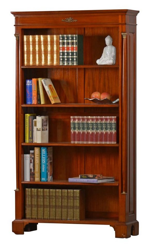 Kai Wiechmann Bücherregal Regal Mahagoni 103 cm, klassisch-zeitloses Standregal, Holzregal in Massivbauweise, mit kunstvollen Messing-Ornamenten von Kai Wiechmann