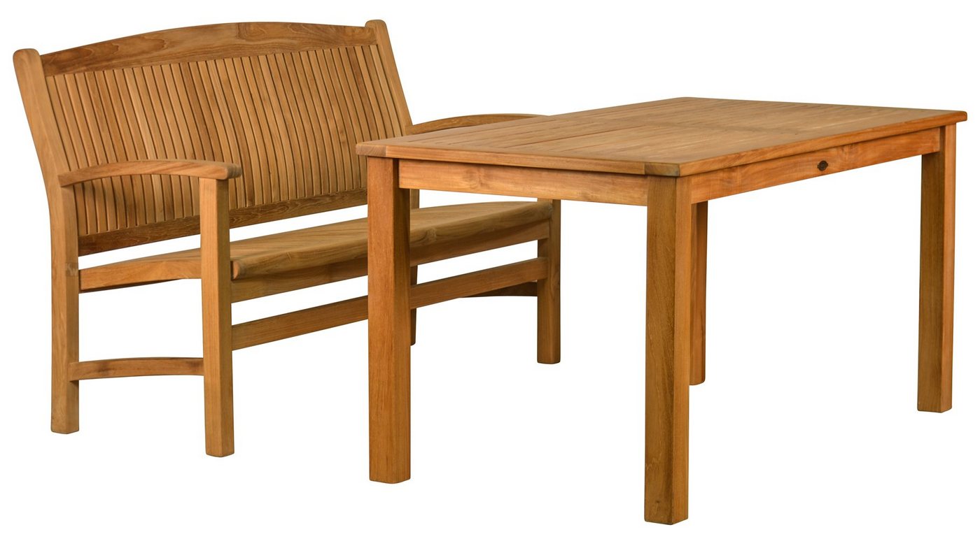 Kai Wiechmann Garten-Essgruppe Premium Teak Sitzgruppe aus 1 Bank 120 cm und 1 Tisch 120 x 80 cm, (2-tlg., 1 Bank, 1 Tisch), hochwertiges Set aus Teak Gartenbank und Esstisch von Kai Wiechmann