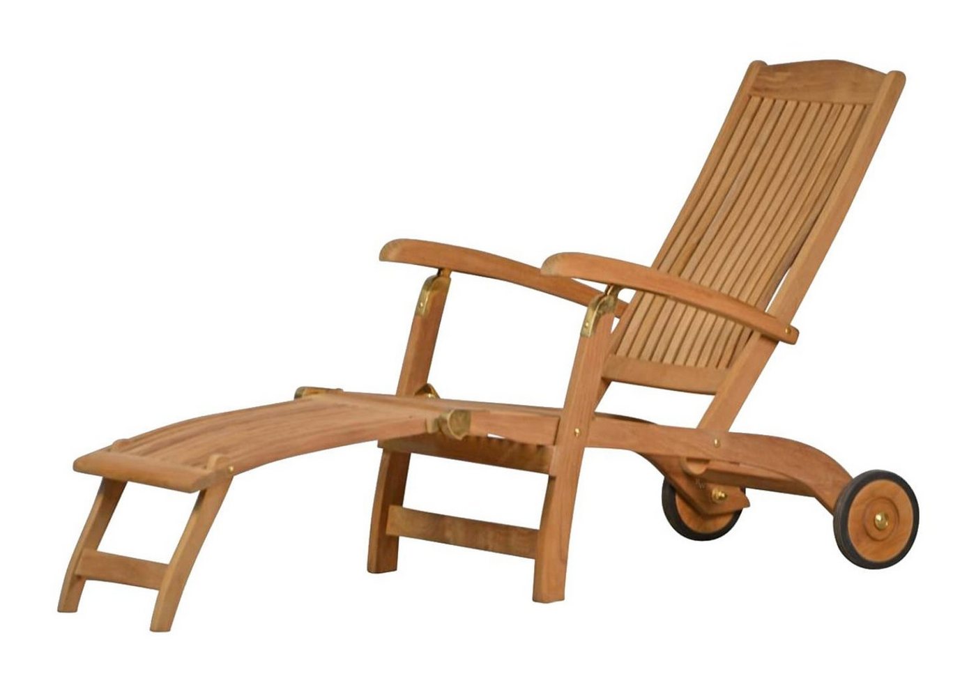 Kai Wiechmann Gartenliege Premium Teak Deckchair mit Rad als wetterfester Liegestuhl, verstellbarer Teak Relaxsessel mit Fußablage von Kai Wiechmann