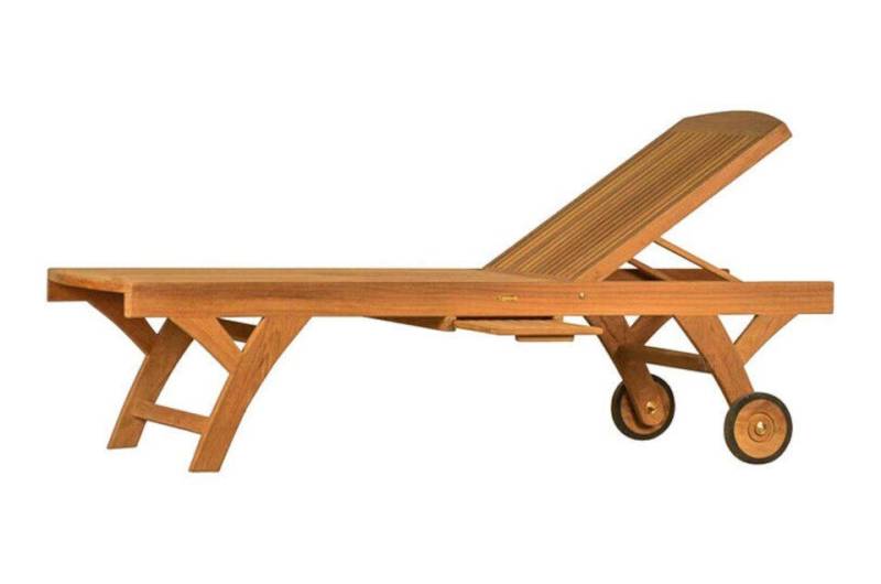 Kai Wiechmann Gartenliege Premium Teak Sonnenliege extra hoch als stilvolle Relaxliege, verstellbare Teak-Liege mit Rädern und Tablett von Kai Wiechmann