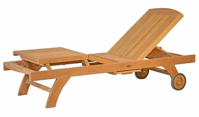 Kai Wiechmann Gartenliege Premium Teak Sonnenliege mit Tablett als stilvolle Relaxliege, verstellbare Teak-Liege mit Rädern und Fuß-Plateau von Kai Wiechmann