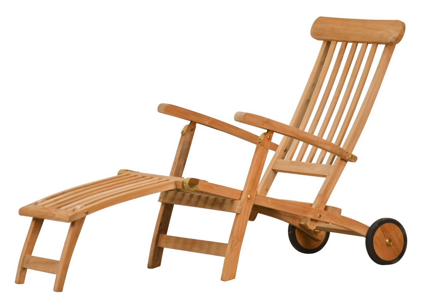 Kai Wiechmann Gartenliege Hochwertiger Teak Deckchair mit Rad als wetterfester Liegestuhl, verstellbarer Teak Relaxsessel mit Fußablage von Kai Wiechmann