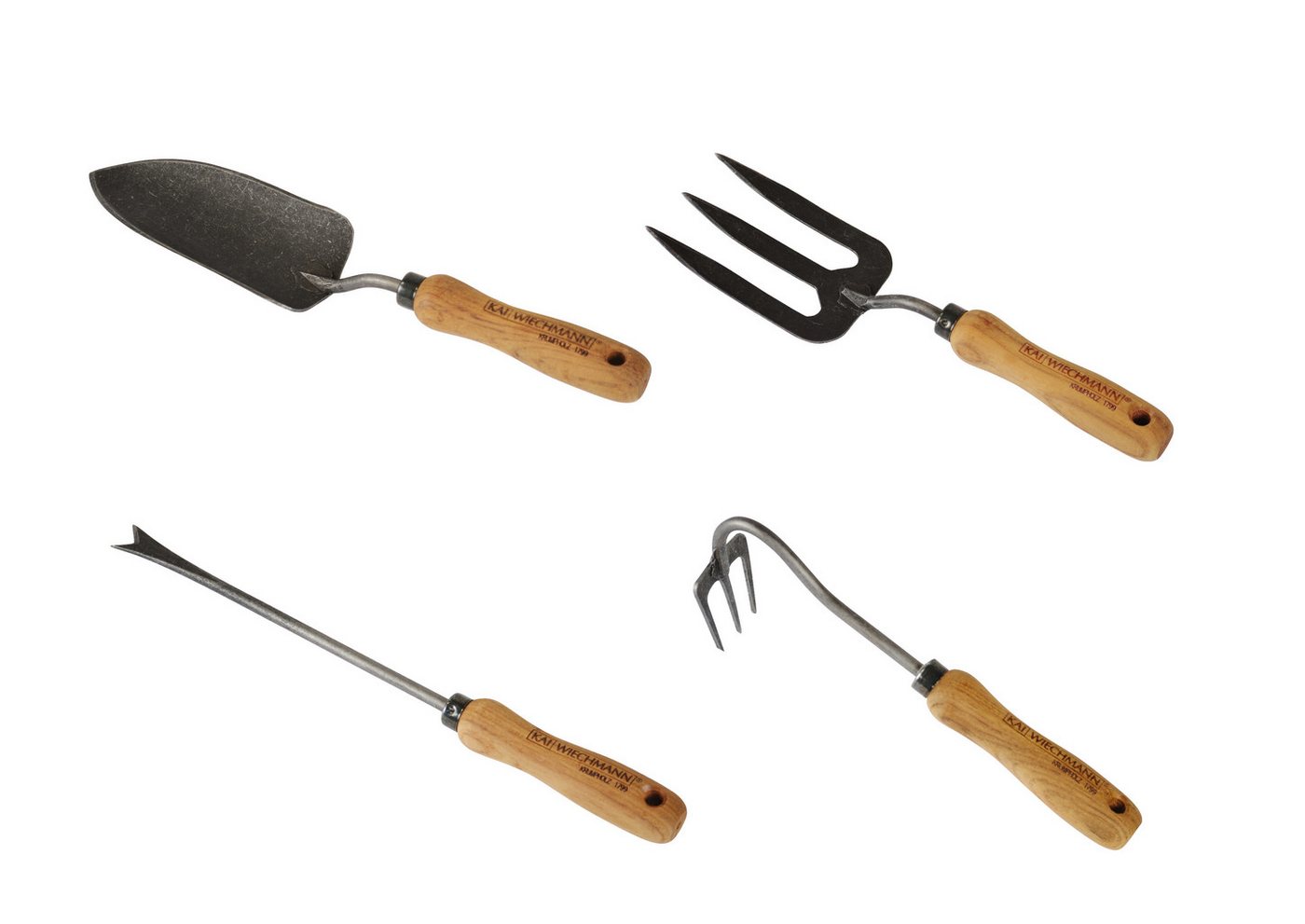 Kai Wiechmann Gartenpflege-Set Premium Teak Gartenwerkzeug Set 4-teilig als robustes Gartenzubehör, exklusive Gartengeräte mit Teakholz Griff von Kai Wiechmann