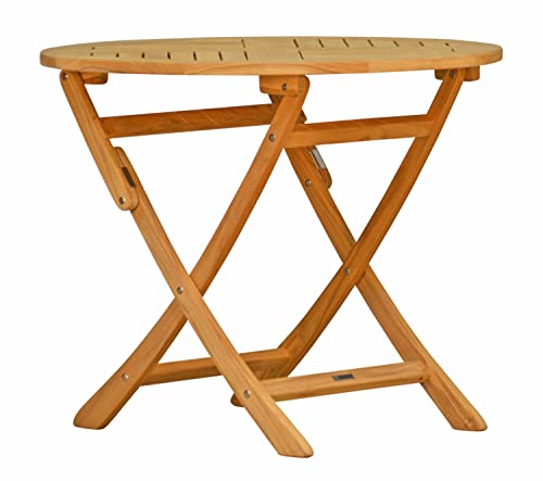 Kai Wiechmann Klapptisch Holz Garten Terrasse Camping Teak Tisch praktisch klappbar Balkontisch rund 90 cm wetterfest massiv Premium von Kai Wiechmann