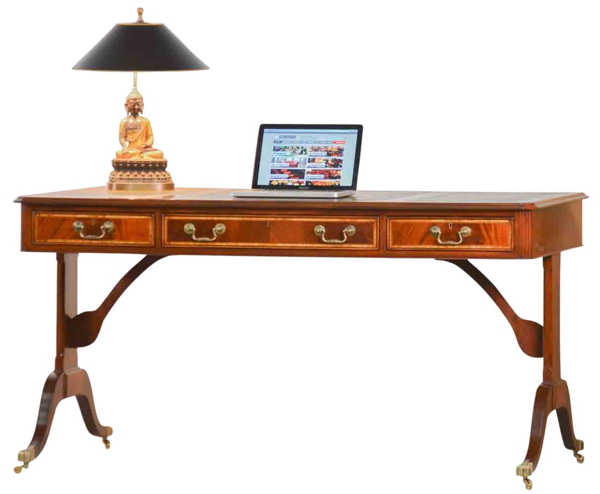 Kai Wiechmann Schreibtisch Bureau Plat Mahagoni 156 cm, hochwertiger Bürotisch, Writing Table mit Lederschreibeinlage, beidseitig verwendbar von Kai Wiechmann