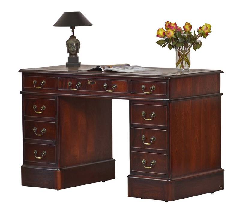 Kai Wiechmann Schreibtisch Pedestal Desk Mahagoni mit verdeckten Rollen, hochwertiger Bürotisch, 120 x 60 cm, stilvoller Arbeitstisch made in England von Kai Wiechmann