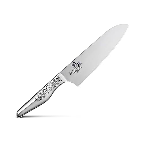 KAI Seki Magoroku Shoso Santoku 16,5 cm Klingenlänge - 5CR15MoV Edelstahl 56 (±1) HRC - konvexer Anschliff - 18-8 Edelstahl Griff mit Rautenmuster - japanisches Kochmesser - Made in Japan von KAI