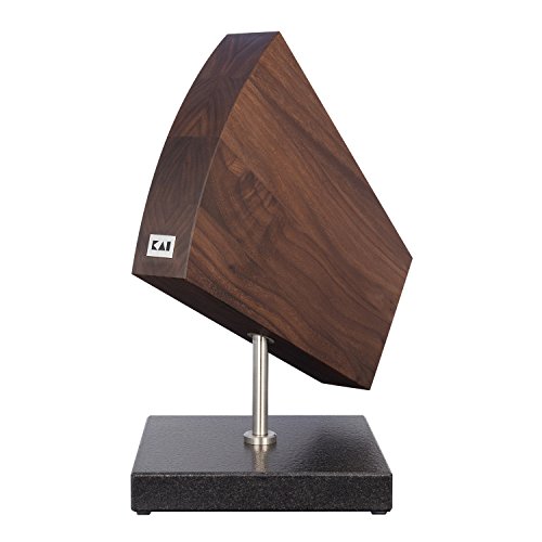 KAI drehbarer Messerblock 360° aus Walnuss mit Granitboden - Premium Holz - Platz für für 6-8 Messer, zweiseitig magnetisch - Abmessung 31 x 18 x 34 cm von KAI