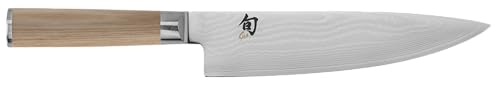 KAI Shun Classic White japanisches Kochmesser 20 cm Klingenlänge - Damastmesser 32 Lagen VG MAX Kern - 61 (±1) HRC - Pakkaholzgriff - Made in Japan - Küchenmesser Chefmesser geschmiedet von Shun