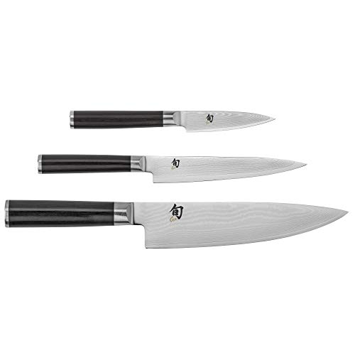 KAI Shun Classic japanisches Kochmesser 3er Set - Kochmesser 20 cm Klingenlänge + Allzweckmesser 15 cm Klingenlänge + Officemesser 9 cm Klingenlänge - Damastmesser 32 Lagen VG MAX Kern - Pakkaholz von KAI