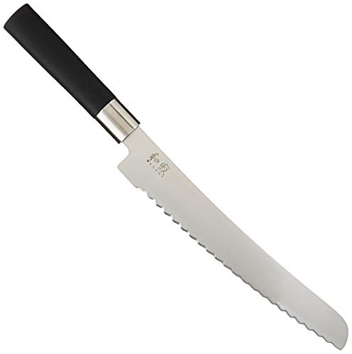 KAI Wasabi Black Brotmesser 23,0 cm Klingenlänge - rostfreier 6A/1K6 Edelstahl poliert 58 (±1) HRC - schwarzer Polypropylen Griff - Wellenschliffmesser - Made in Japan von KAI