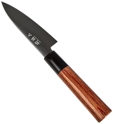 KAI Seki Magoroku Redwood Officemesser 10 cm Klingenlänge - Carbon 1K6 Edelstahl mit 57 (±1) HRC - hochglanzpolierter Klinge - Pakkaholz Red Wood - Handgefertigt in Japan - Durchgehender Er von KAI