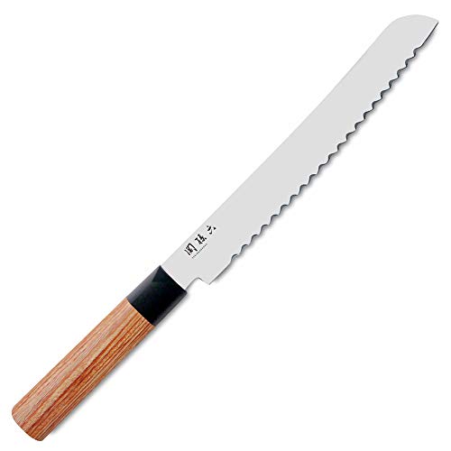 KAI Seki Magoroku Redwood Brotmesser 22,5 cm Klingenlänge - 1K6 Edelstahl mit 57 (±1) HRC - hochglanzpolierte Klinge - Pakkaholz Red Wood - Handgefertigt in Japan - Durchgehender Erl von KAI