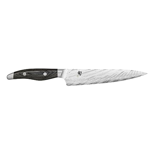 KAI Shun Nagare Allzweckmesser 15 cm Klingenlänge - 72 Lagen Damaszenerstahl VG 2 & VG 10 Dual-Core-Klinge - Pakkaholz grauschwarz - Handgefertigt in Japan - kleines Kochmesser schmal geschmiedet von KAI