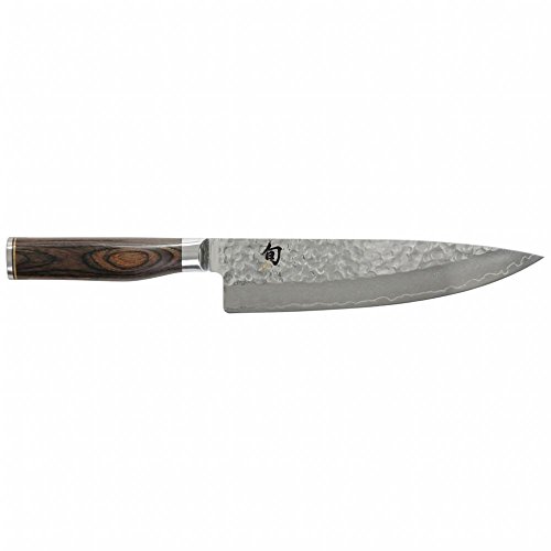 KAI Shun Premier Tim Mälzer japanisches Kochmesser 20 cm Klingenlänge - VG-MAX Kern 61 HRC, 32 Lagen Damast hochglanzpoliert - Pakkaholz mittelbraun gemasert - Hammerschlagoberfläche - Made in Japan von KAI