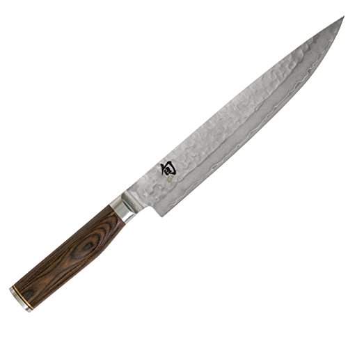 KAI Shun Premier Tim Mälzer japanisches Schinkenmesser 24 cm Klingenlänge - VG-MAX Kern 61 HRC, 32 Lagen Damast hochglanzpoliert - Pakkaholz mittelbraun - Hammerschlagoberfläche - Made in Japan von KAI