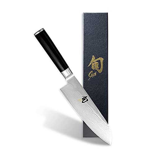 KAI Shun Classic Santoku 18 cm Klingenlänge - Damastmesser 32 Lagen VG MAX Kern - 61 (±1) HRC - Pakkaholzgriff - Made in Japan - japansiches Kochmesser Küchenmesser geschmiedet von Shun