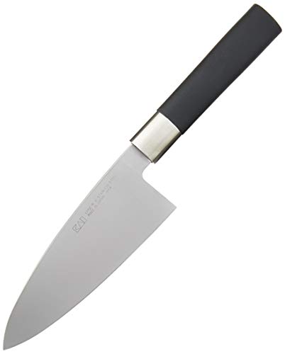 KAI Wasabi Black Deba 15,0 cm Klingenlänge - rostfreier 6A/1K6 Edelstahl poliert 58 (±1) HRC - schwarzer Polyphropylen Griff - japanisches Hackmesser - Made in Japan von KAI