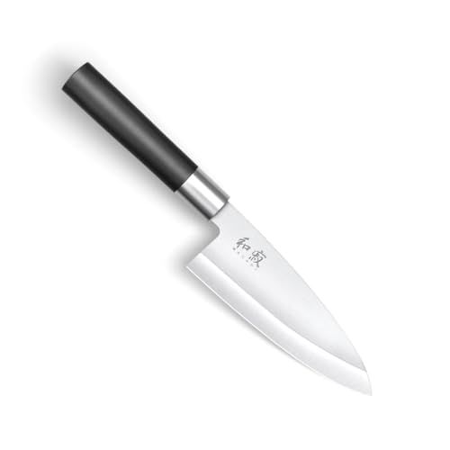 KAI Wasabi Black Deba 10,5 cm Klingenlänge - rostfreier 6A/1K6 Edelstahl poliert 58 (±1) HRC - schwarzer Polypropylen Griff - japanisches Hackmesser - Made in Japan von KAI