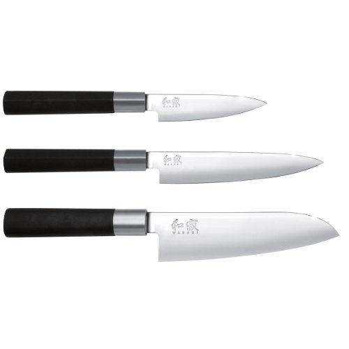 Kai Wasabi Black Messer-Set 3tlg, Allzweckmesser 10 cm, Allzweckmesser 15 cm und Santoku 16,5 cm mit Edelstahlklinge, 67S-310 von Kai