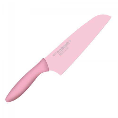 KAI Pure Komachi 2 Santoku 15 cm Klingenlänge - rostfreier Kohlenstoffstahl 53 HRC - Antihaftbeschichtung mit Polyprophylen Griff - Farbe Litschie - japanisches Küchenmesser von KAI