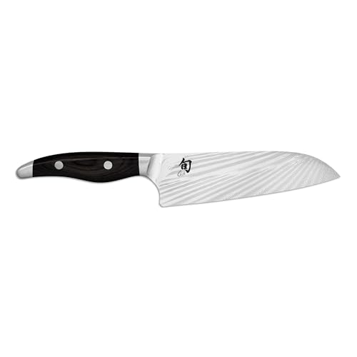 KAI Shun Nagare Black Santoku 18 cm Klingenlänge - 72 Lagen Damaszenerstahl VG 2 & VG 10 Dual-Core-Klinge - Pakkaholz schwarz - Handgefertigt in Japan - japanisches Kochmesser Küchenmesser von KAI