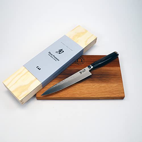 Kai Shun Messer – Tim Mälzer Messer TDM 1701 – ultrascharfes japanisches Messer - mit 15cm Damastklinge + handgefertigtes Schneidebrett Unikat von Palatina Werkstatt