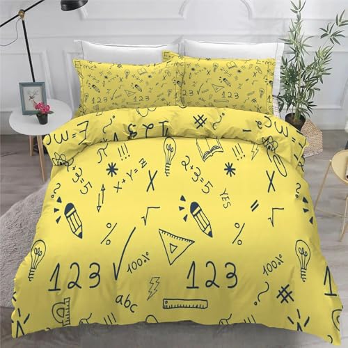 Bettwäsche 155x220 Gelb Microfaser BettwäSche-Sets mit ReißVerschluss, Mathematische Formeln Hautfreundlich Bettwaren, Bedding EnthäLt 1 Bettbezug und 2 Kissenbezug 80x80 von KaiHeBeding