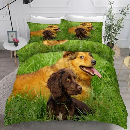 Boykin Spaniel BettwäSche Set 200x200 cm Tier Bettbezug und 2 Kissenbezug 80x80 cm Weiche Flauschiger Mikrofaser 3 Teilig BettwäSche mit ReißVerschluss füR Doppelbett von KaiHeBeding