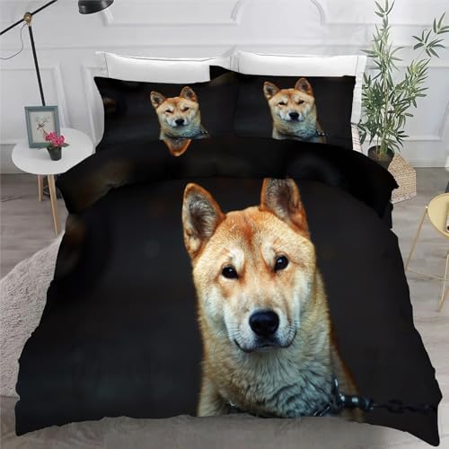 Chinesischer SchäFerhund BettwäSche Set 200x200 cm Süß Bettbezug und 2 Kissenbezug 80x80 cm Weiche Flauschiger Mikrofaser 3 Teilig BettwäSche mit ReißVerschluss füR Doppelbett von KaiHeBeding