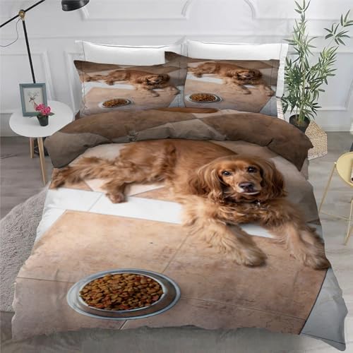 Cocker Spaniel BettwäSche Set 200x200 cm Haustiere Bettbezug und 2 Kissenbezug 80x80 cm Weiche Flauschiger Mikrofaser 3 Teilig BettwäSche mit ReißVerschluss füR Doppelbett von KaiHeBeding