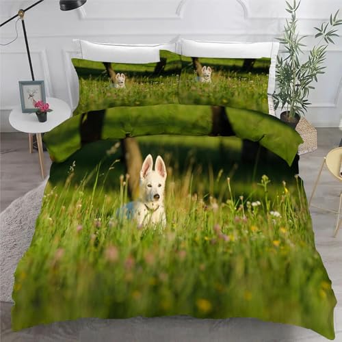 Deutscher SchäFerhund BettwäSche Set 200x200 cm Haustiere Bettbezug und 2 Kissenbezug 80x80 cm Weiche Flauschiger Mikrofaser 3 Teilig BettwäSche mit ReißVerschluss füR Doppelbett von KaiHeBeding