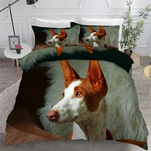 Ibizanischer Jagdhund BettwäSche 200x220 3teilig Bettbezug Haustiere BettwäSche-Sets 200 x 220 cm und 2 KissenbezüGe 80x80 cm, BettwäSche Set füR Doppelbett mit ReißVerschluss von KaiHeBeding