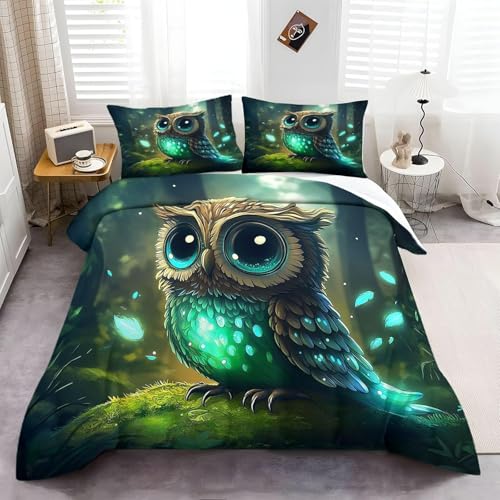 KaiHeBeding GrüN BettwäSche 155x220 3teilig Bettbezug Eule BettwäSche-Sets 155 x 220 cm und 2 KissenbezüGe 80x80 cm, BettwäSche Set füR Einzelbett mit ReißVerschluss KaiHeBeding GrüN BettwäSche 155x220 3teilig Bettbezug Eule BettwäSche-Sets 155 x 220 cm und 2 KissenbezüGe 80x80 cm, BettwäSche Set füR Einzelbett mit ReißVerschluss von KaiHeBeding
