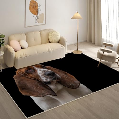 KaiHeBeding Kuscheliger Kurzflor Teppich Wohnzimmer, Basset Hound Anti-Rutsch Unterseite Teppich, Waschbar Bis 30 Grad, Super Soft,Pflegeleicht und Robust Felloptik, Haustiere ，160x230cm von KaiHeBeding