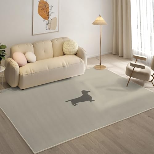 KaiHeBeding Kuscheliger Kurzflor Teppich Wohnzimmer, Cartoon-Hund Anti-Rutsch Unterseite Teppich, Waschbar Bis 30 Grad, Super Soft,Pflegeleicht und Robust Felloptik, Dackel ，160x230cm von KaiHeBeding