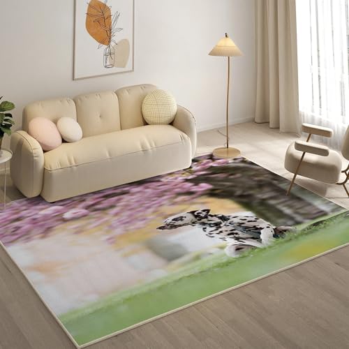 KaiHeBeding Kuscheliger Kurzflor Teppich Wohnzimmer, Dalmatiner Anti-Rutsch Unterseite Teppich, Waschbar Bis 30 Grad, Super Soft,Pflegeleicht und Robust Felloptik, Blumen ，140x200cm von KaiHeBeding