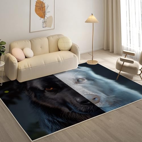 KaiHeBeding Kuscheliger Kurzflor Teppich Wohnzimmer, Schwarz-WeißEr Terrier Anti-Rutsch Unterseite Teppich, Waschbar Bis 30 Grad, Super Soft,Pflegeleicht und Robust Felloptik, Furcht ，160x220cm von KaiHeBeding