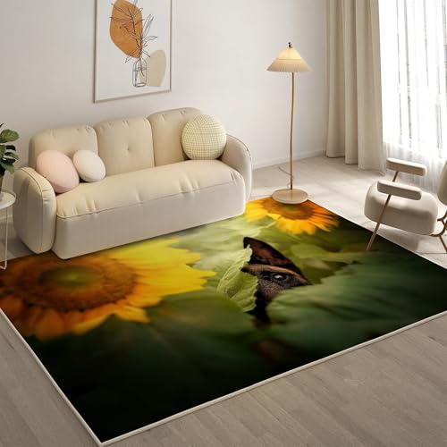 KaiHeBeding Teppich 200x300, Waschbar Anti-Rutsch Extra GroßE Teppiche, Sonnenblume Moderner Kurzflor Teppich Wohnzimmer Schlafzimmer mit, Hund von KaiHeBeding
