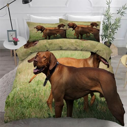 Rhodesian Ridgeback BettwäSche Set 200x200 cm Haustiere Bettbezug und 2 Kissenbezug 80x80 cm Weiche Flauschiger Mikrofaser 3 Teilig BettwäSche mit ReißVerschluss füR Doppelbett von KaiHeBeding