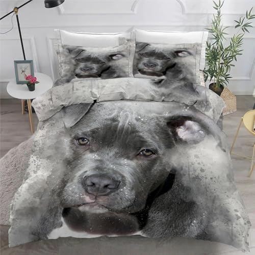 Staffordshire Bullterrier BettwäSche 200x220 3teilig Bettbezug Haustiere BettwäSche-Sets 200 x 220 cm und 2 KissenbezüGe 80x80 cm, BettwäSche Set füR Doppelbett mit ReißVerschluss von KaiHeBeding