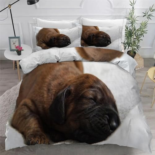 Süß BettwäSche Set 200x200 cm Kleiner Hund Bettbezug und 2 Kissenbezug 80x80 cm Weiche Flauschiger Mikrofaser 3 Teilig BettwäSche mit ReißVerschluss füR Doppelbett von KaiHeBeding
